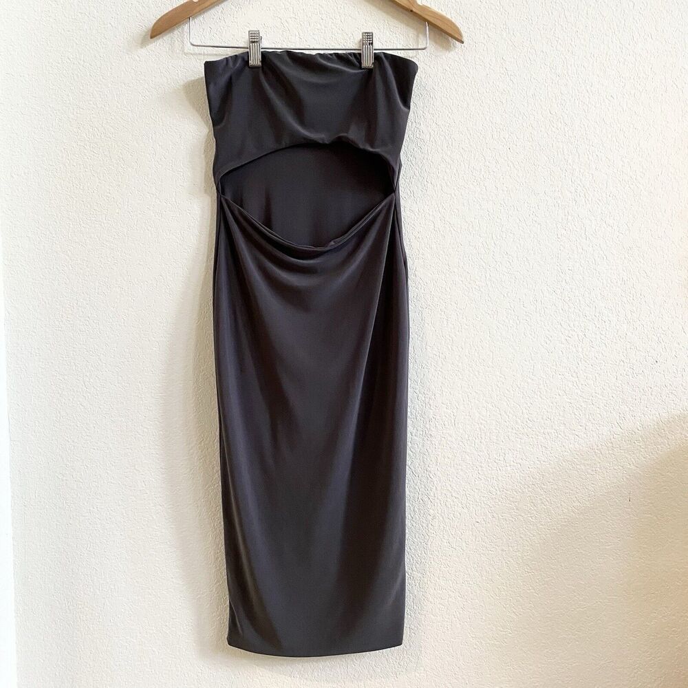Akira Black Label Womens Strapless Dress Mini‎ Black Open Midriff Tulip S